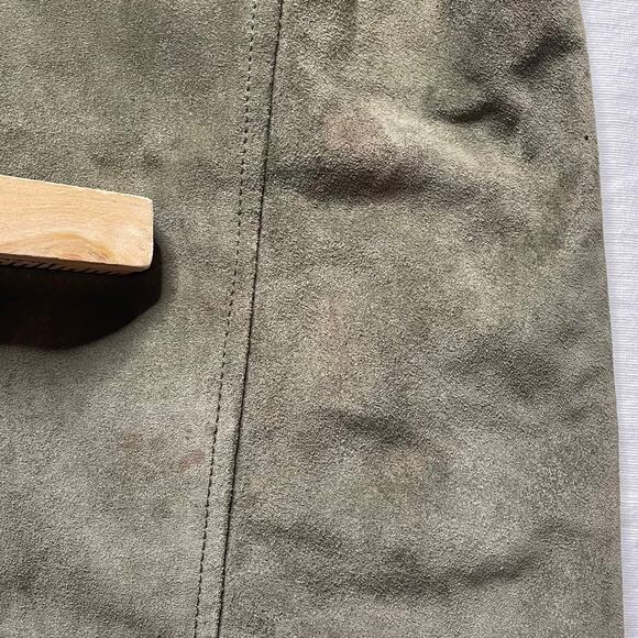 J. Jill Olive Green Calf Suede Leather Coat Lined Size Medium Women's Outerwear - Picture 6 of 9